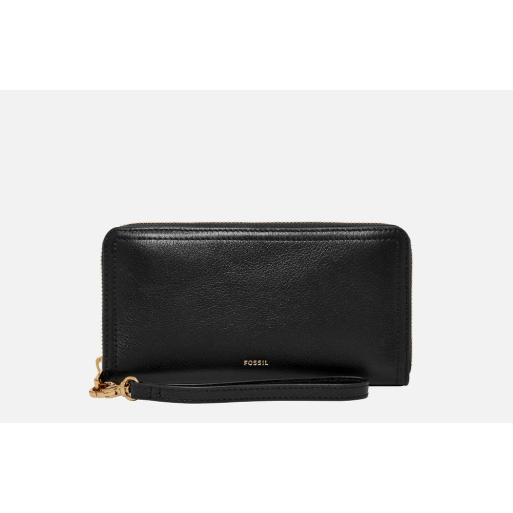 Fossil Women's Logan Leather RFID-Blocking Zip Around Clutch Wallet with Wristle